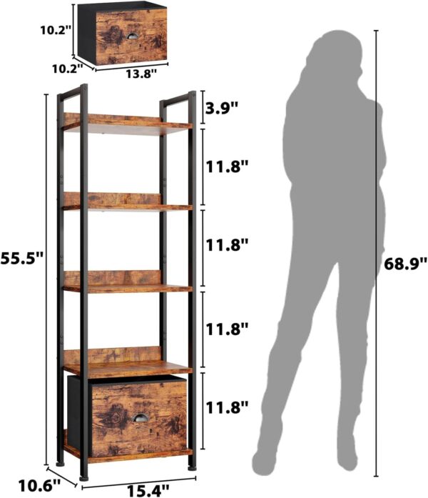 5 Tier Bookshelf with Drawer - Image 6