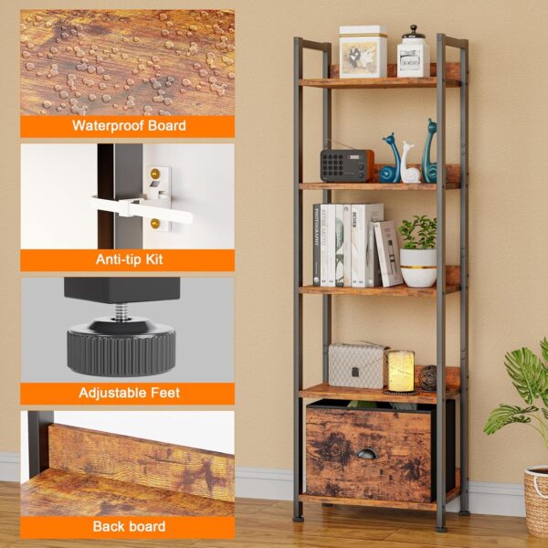 5 Tier Bookshelf with Drawer - Image 5